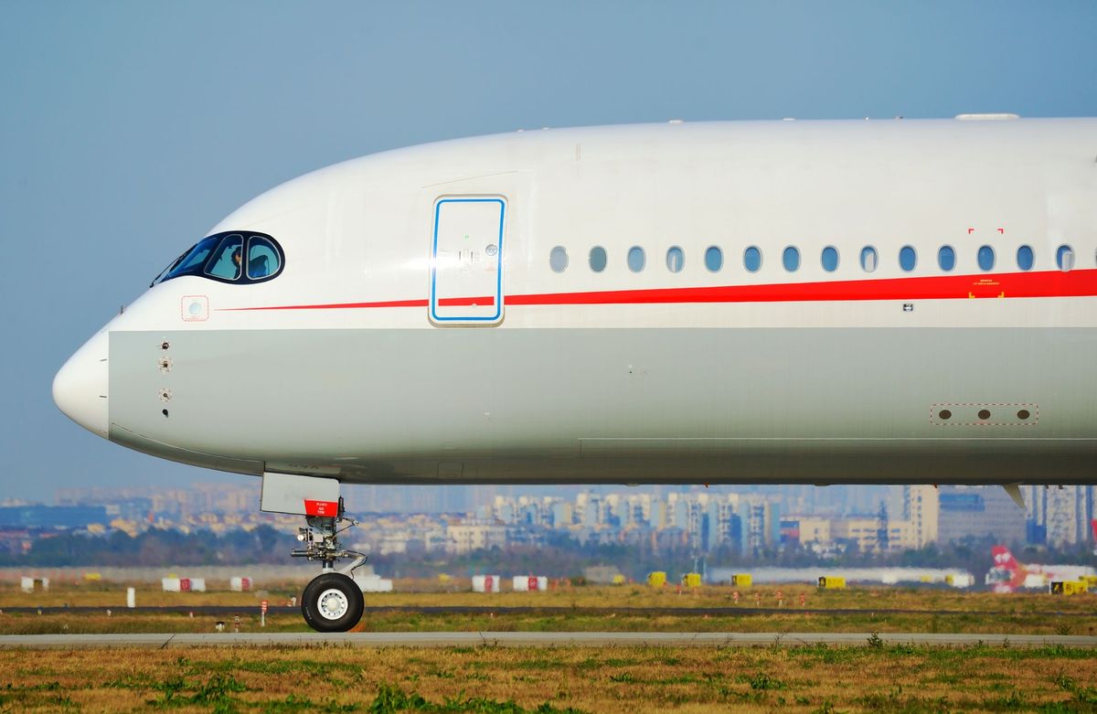 die enge Seitenansicht des Flugzeugkopfes
