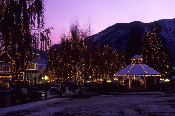 EUA, Washington, Leavenworth, Winter, Gazebo, Holiday Lights ...