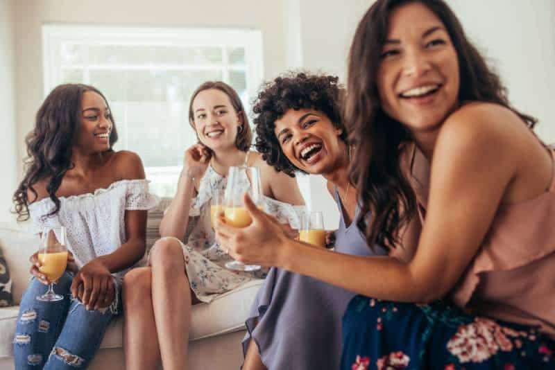 Gruppe von Freundinnen, die zu Hause lächeln